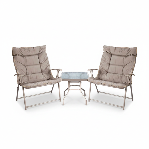 Набор садовой мебели 2 складных бежевых кресла, стеклянный столик, TX-1065 CN