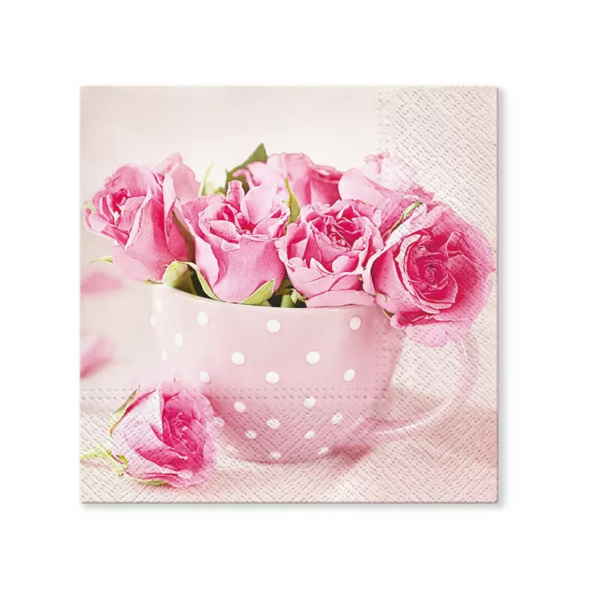 Салфетки ланч трехслойные PAW Розы в чашке 33х33см в уп.20 шт