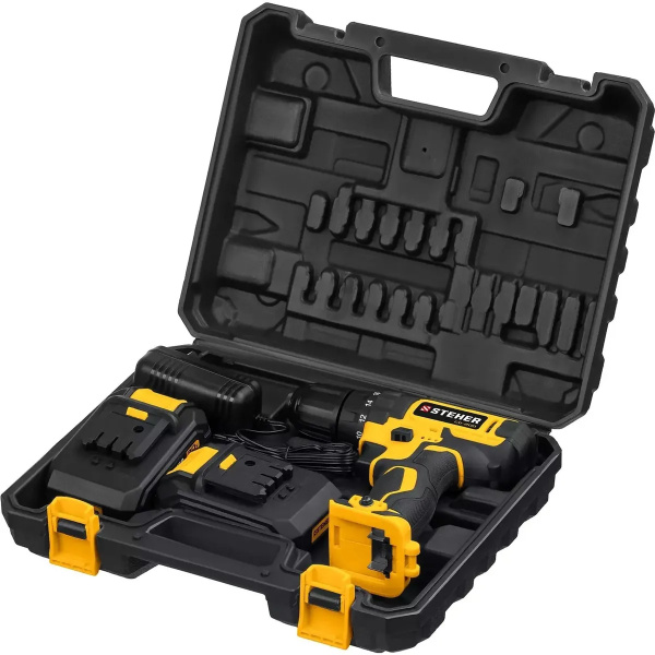 Дрель-шуруповерт STEHER 20В, 2 АКБ (2Ач), в кейсе, CD-200-2