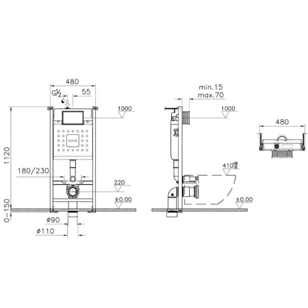 Унитаз подвесной Vitra Zentrum Square безободковый, кнопка хром (9879B003-7200)