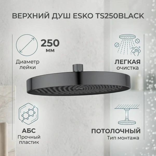 Верхний душ TS250Black, арт. TS250Black  ESKO