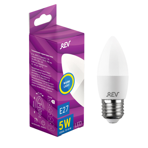 Лампа Rev сд C37 Е27 5W, 2700K, теплый свет 32273 3