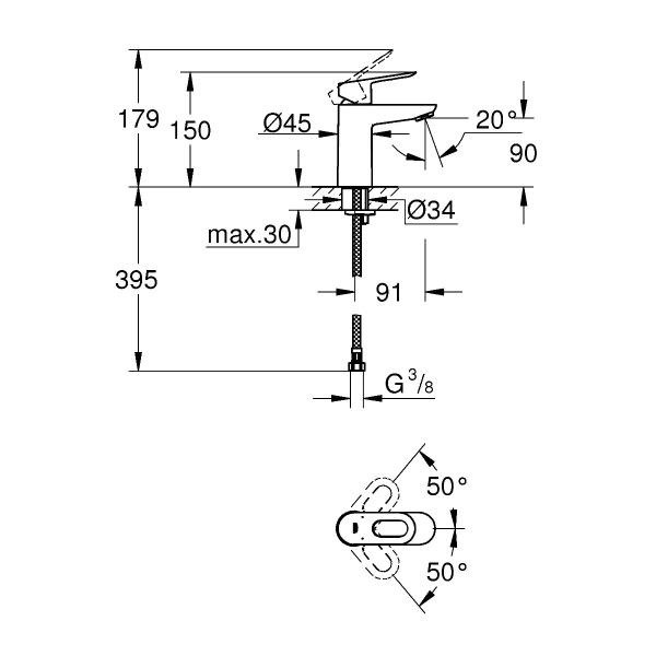 Смеситель д/р Grohe StartLoop 23351000, гладкий корпус Смеситель д/р Grohe StartLoop 23351000, гладкий корпус