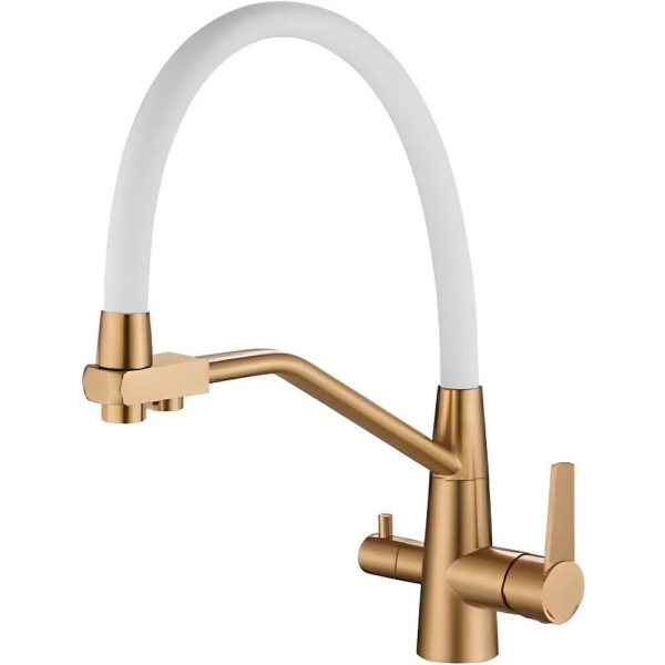 Смеситель д/к HAIBA HB 76822-5 с подключением фильтра, гибкий излив белый/золото