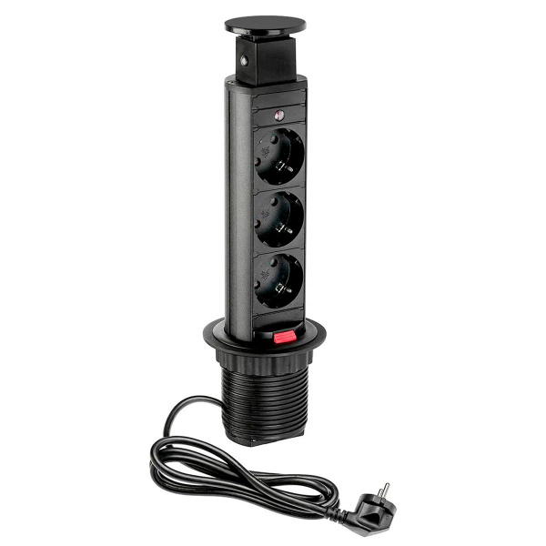 Блок настольный розеточный выдвижной на 3 розетки, чёрный Shelbi STV-3S-B