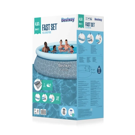 Бассейн надувной Bestway узоры 457х84 см, 9677 л комплект Ф-насос, рем. заплатка 57313