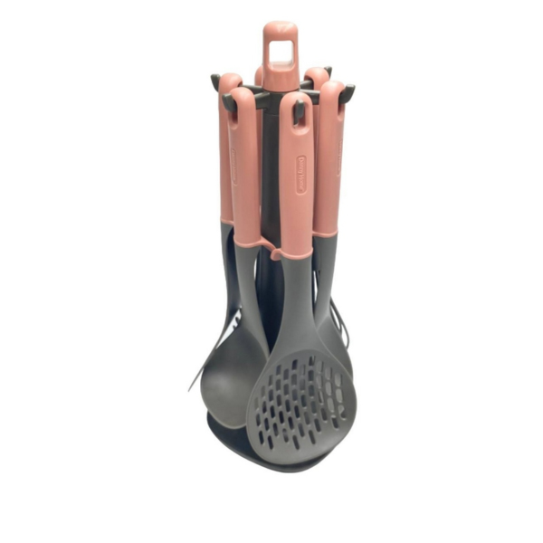 Набор кухонных принадлежностей DH нейлон 7 пр.розовый с подставкой DH3205