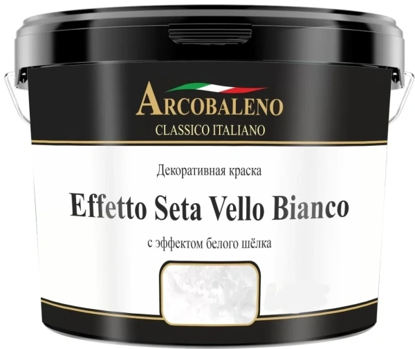 Краска декоративная "Arcobaleno Effetto Seta Vello Bianco" база: белый шелк 5 кг