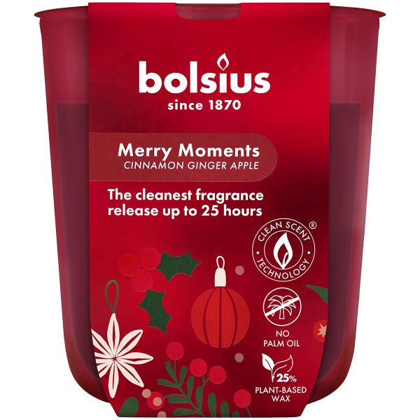 Аромасвеча Bolsius в стеклянном стакане 8х7,3 см  Merry Moments , Red