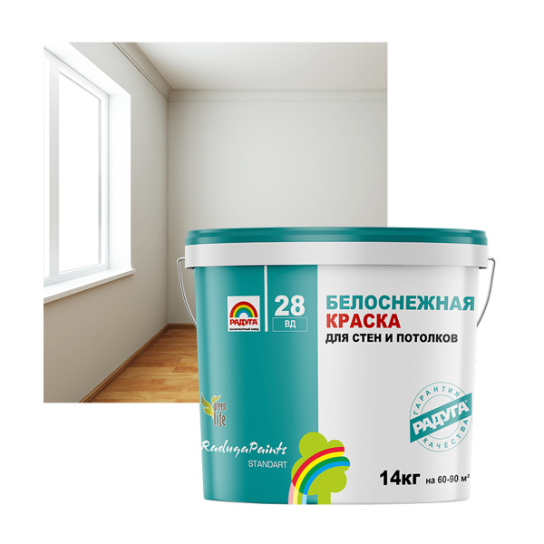 Краска для стен и потолков "Радуга-28" белоснежная акриловая 7 кг
