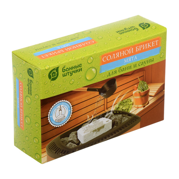 Брикет соляной Банные штучки, с травами Мята 1300 г для бани и сауны 32402