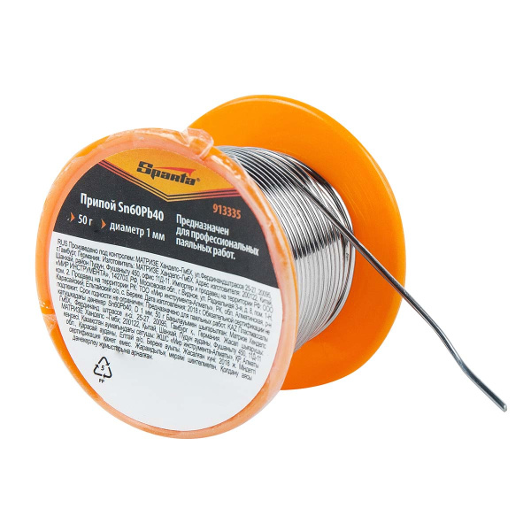 Припой SPARTA Sn60Pb40, D 1 мм, 25 г, на пластмассовой катушке