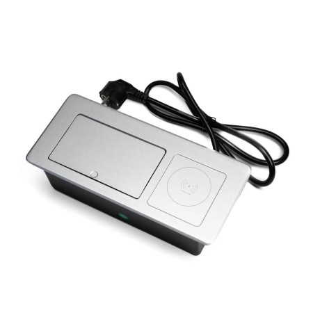 Бокс настольный на 2 розетки 200B, 1USB, 1 Type-C, беспр. зарядка, 1,5 м., серебро