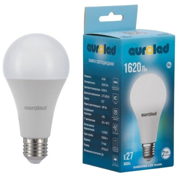 Лампа светодиодная Euroled A70 18W 6500K Е27 матовая