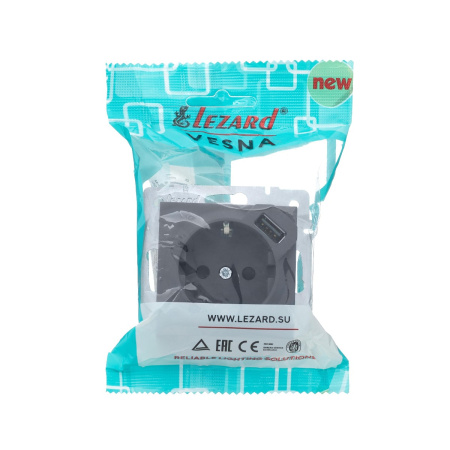 Розетка VESNA 742 3488 181 с/з с USB  графит (механизм)