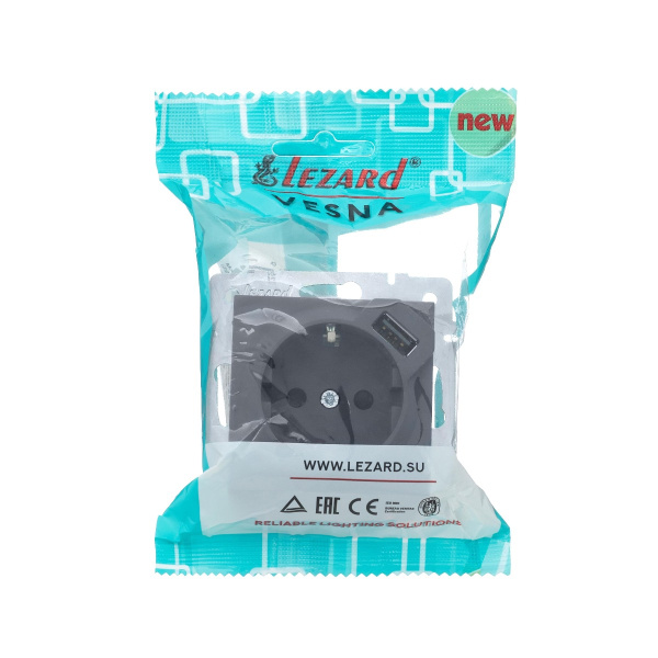 Розетка VESNA 742 3488 181 с/з с USB  графит (механизм)