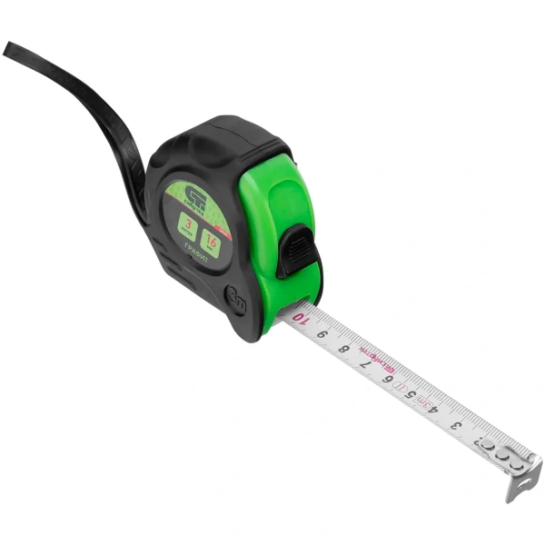 Рулетка Графит,обрезиненный корпус,амортизатор,3 м х 16 мм Сибртех