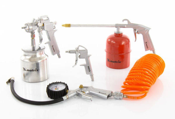 Набор пневмоинструмента Matrix 5 предметов быстросъемное соед. краскорасп. с верхним бачком 57302