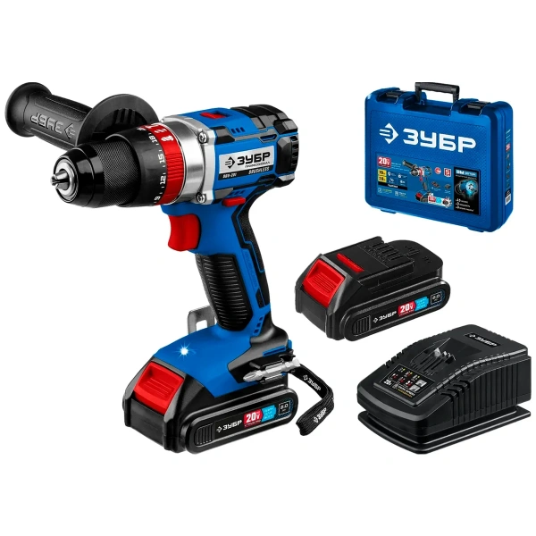 Дрель-шуруповерт ударная, бесщеточная ЗУБР Профессионал Т7, 20 В, 70 Н·м, 2 АКБ (2 А·ч), кейс (DBS-2