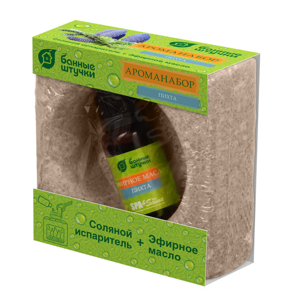 Ароманабор для бани и сауны Банные штучки, (соляной испаритель 700 г, масло эфирное Пихта 15 мл) 324