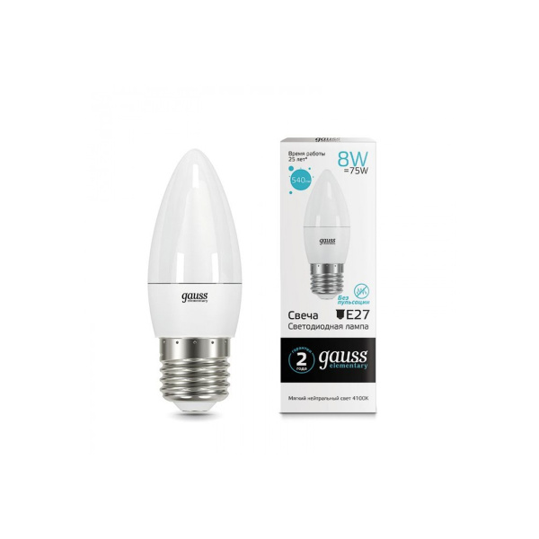 Лампа Gauss LED Elem Candle 8W E27 4100K  33228