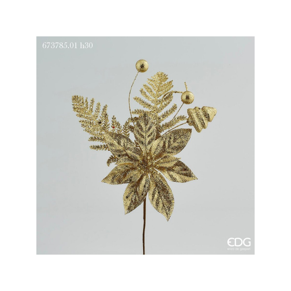 Ветка искусственная EDG новогодняя пуансеттия 30 см золото 673785.010