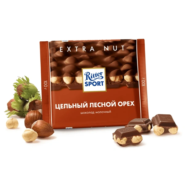 Ritter Sport шоколад Extra Nut молочный с цельным лесным орехом 100гр