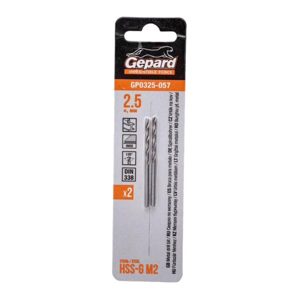 Сверло по металлу ц/х 2.5х30х57 мм HSS-G, комплект из 2-х шт GEPARD, арт.GP0325-057