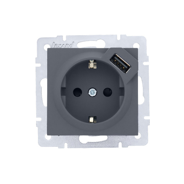 Розетка VESNA 742 3488 181 с/з с USB  графит (механизм)