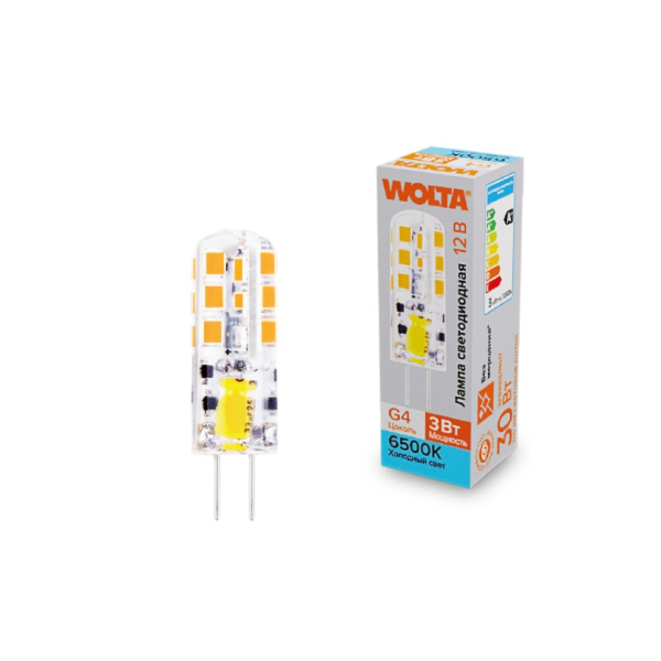 Лампа светодиодная WOLTA WSTD-JC-12V3W6KG4-S (силикон) "Капсульная" JC 3Вт 240лм 6500K G4 1/10/100/1