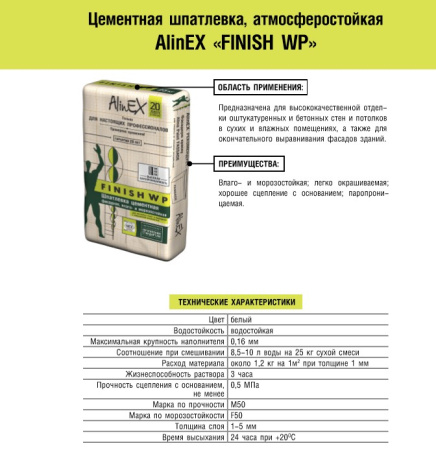 АlinEX шпатлевка финиш ВП фасовка (25кг)