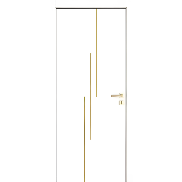 Дверное полотно Аксиома 9 эмалит белый 60*200 золотой молдинг Дверное полотно Аксиома 9 эмалит белый 60*200 золотой молдинг