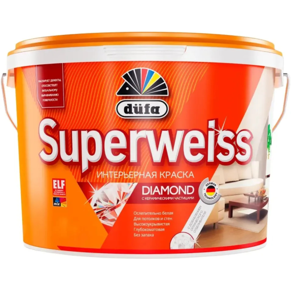 Краска водоэмульсионная "Dufa" SUPERWEISS RD4  9л Краска водоэмульсионная "Dufa" SUPERWEISS RD4  9л