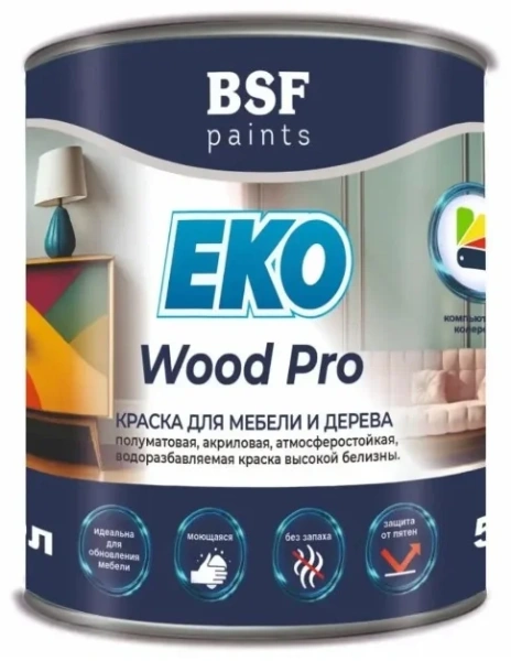 Краска "Радуга EKO Wood Pro" акриловая полуматовая, атмосферостойкая для мебели и дерева, 1.8 л , шт