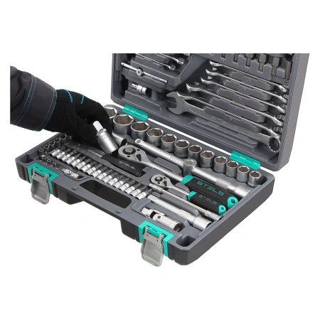 Набор инструментов, 1/2",3/8", 1/4", CrV, пластиковый кейс 142 предм.// Stels