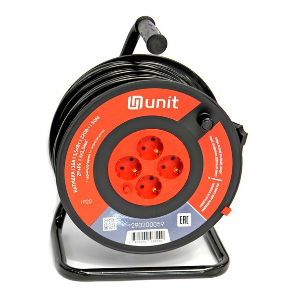 Катушка (4места 2p+pe 3х1,5мм2, 16А/3,5кВт/220В с термозащитой IP20) UNIT 50м. (1) NEW