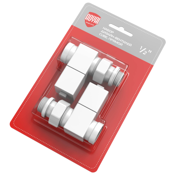 Набор дизайн-вентилей Royal Thermo CUBE, прямой (белый) 1/2" (Новый) Набор дизайн-вентилей Royal Thermo CUBE, прямой (белый) 1/2" (Новый)