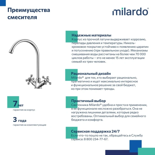 Смеситель д/к Duplex, Milardo, DUPSB0JM05