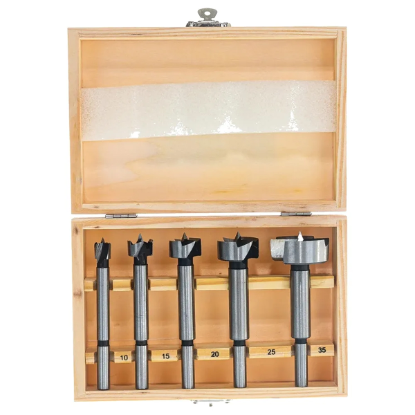 Набор сверл Форстнера по дереву, 10-15-20-25-35 мм, 5 шт, в дерев. боксе, цилин.хвостовик// Sparta