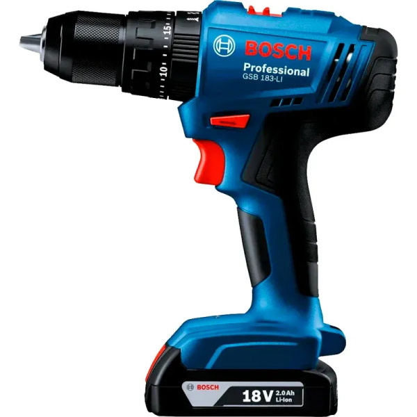 Дрель-шуруповерт аккумуляторная, ударная Bosch GSB 183 LI (1 x 2.0 Ah + case + зарядное устройство)