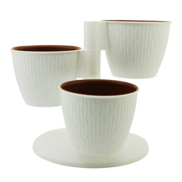 Каскад цветочный белый "ПИРАМИДА"  пласт., из 3х горш.