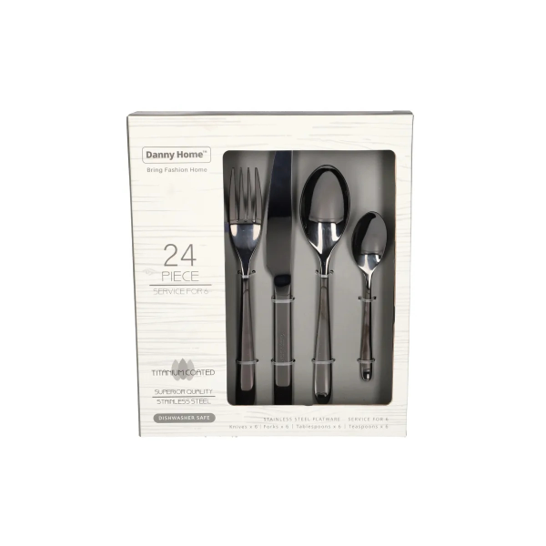 Набор столовых приборов 24 пр. DH Black с титановым покрытием WW032B-24