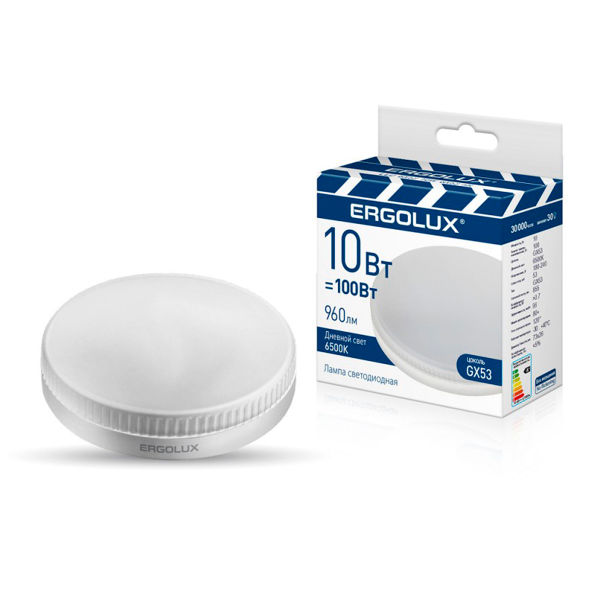 Лампа Ergolux LED-GX53-10W-GX53-6K (Эл.лампа светодиодная 10Вт GX53 6500К 180-240В ПРОМО) 15561