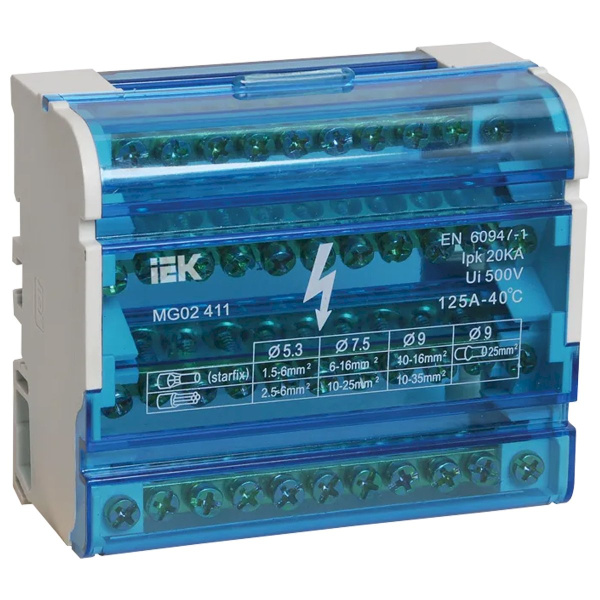 Шины на DIN-рейку в корпусе (кросс-модуль) ШНК 4х11 3L+PEN ИЭК YND10-4-11-125