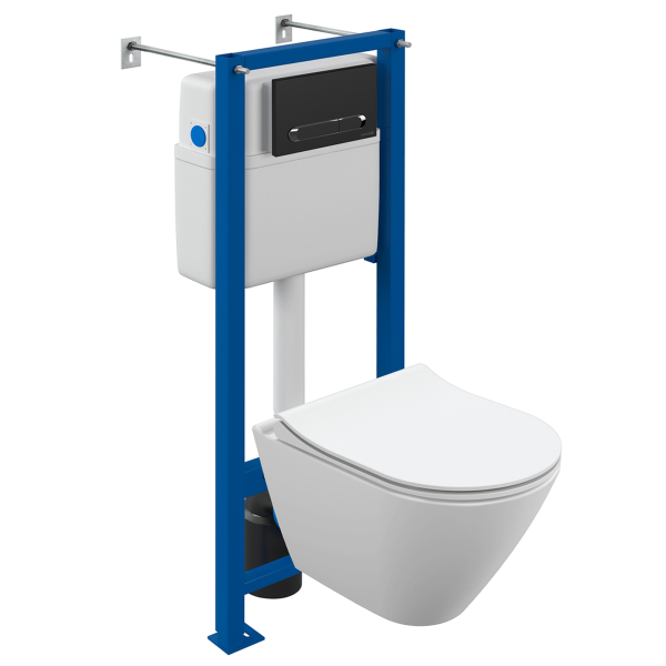 Комплект Cersanit CITY SMART CO DPL EO slim инсталляция VECTOR кнопка ESTETICA пластик черный матовы