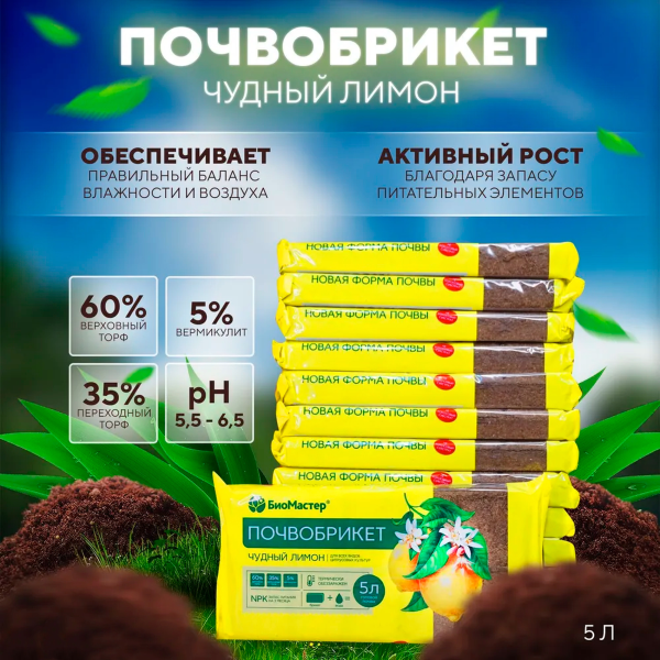 Почвобрикет БиоМастер Чудный лимон, 5л