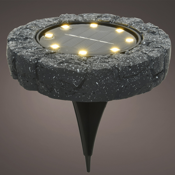 Фонарь садовый Камень на солн.батарее, теплый белый свет, d-11,2 h-2,3 см. 897669 Kmg