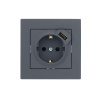 Розетка VESNA 742 3488 181 с/з с USB  графит (механизм)