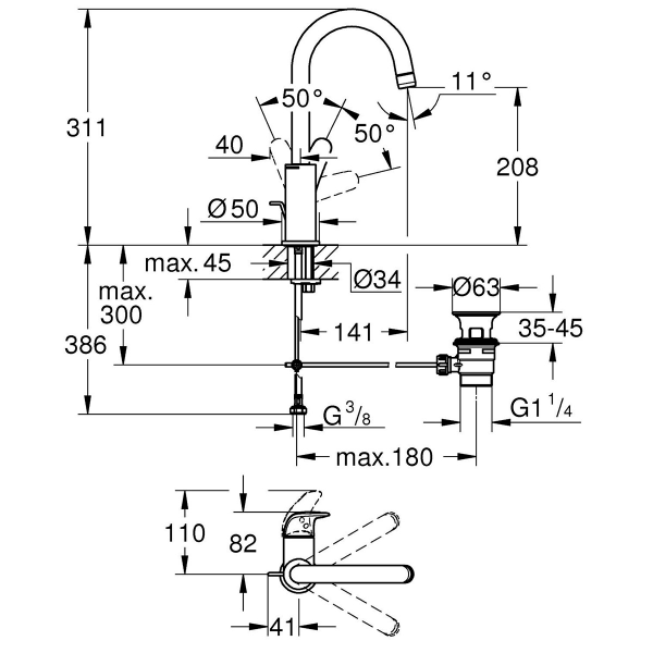 Смеситель д/р GROHE GROHE Swift, однорычажный, DN 15, размер L, хром (24330001) Смеситель д/р GROHE GROHE Swift, однорычажный, DN 15, размер L, хром (24330001)