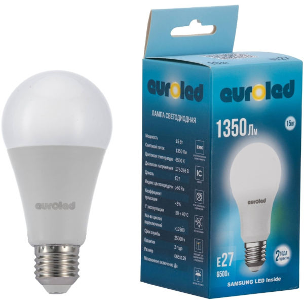 Лампа светодиодная Euroled A65 15W 6500K Е27 матовая